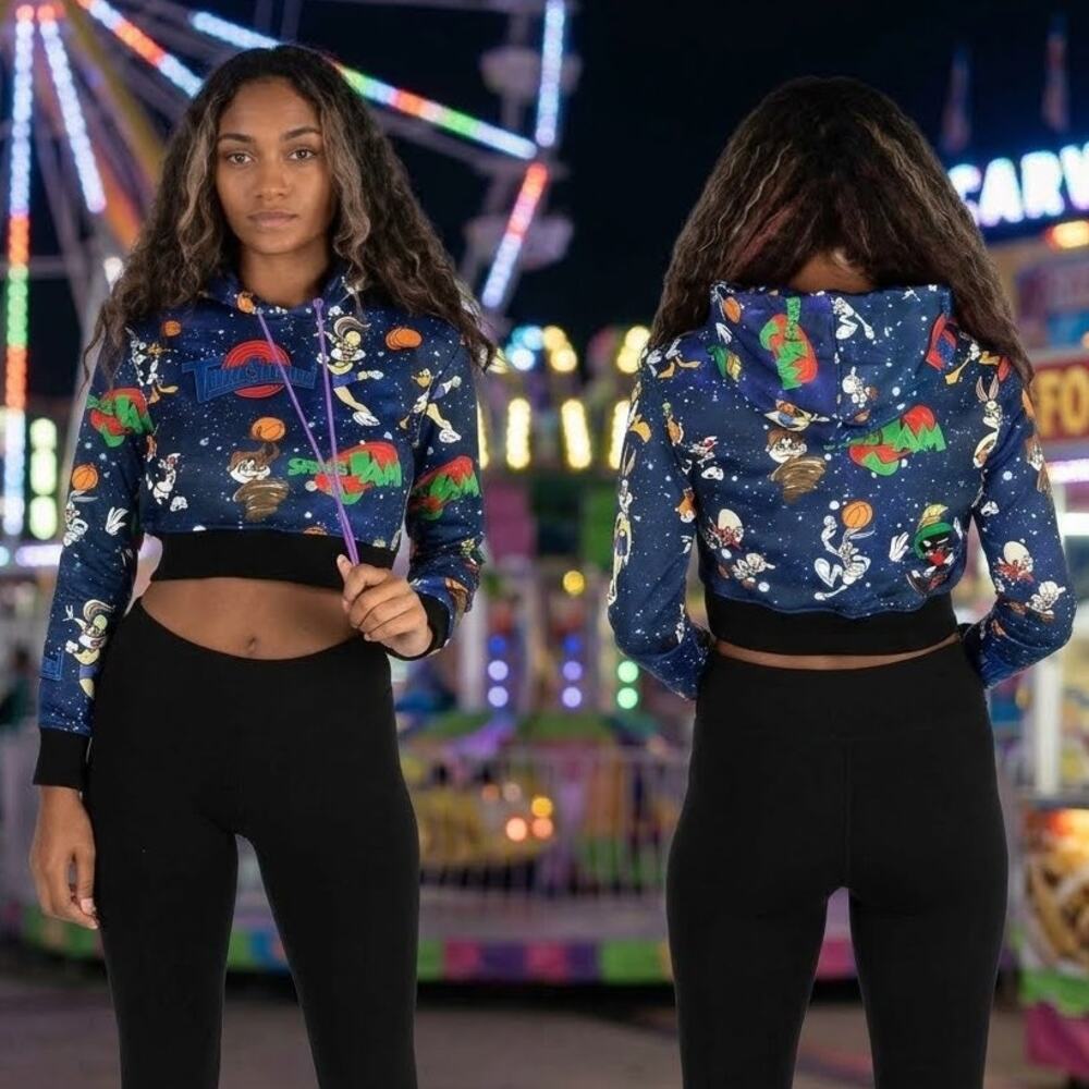Space Jam Tune Squad Crop Top Hoodie Juniors XL 44 Chest 18 Length Rare